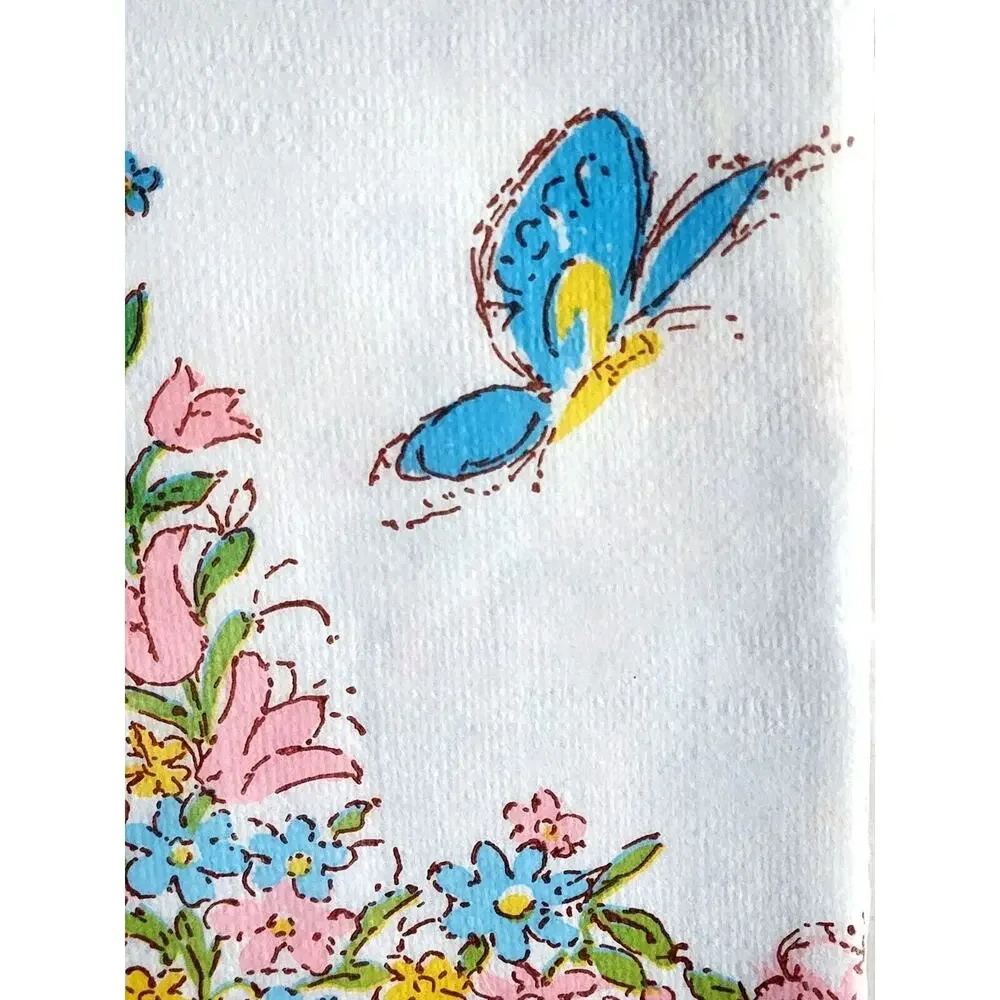 Vintage Furtura Paper Table Cloth 54x88 NOS Girl Sprig Flowers Butterfly See Pic